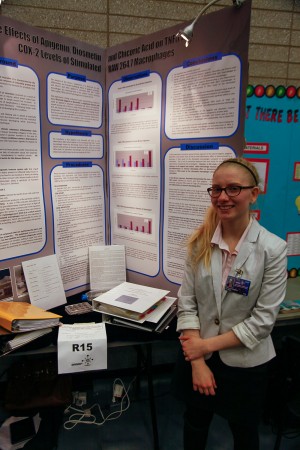 Catherine Bowman beside her award winning poster (BASEF, March 2014). 