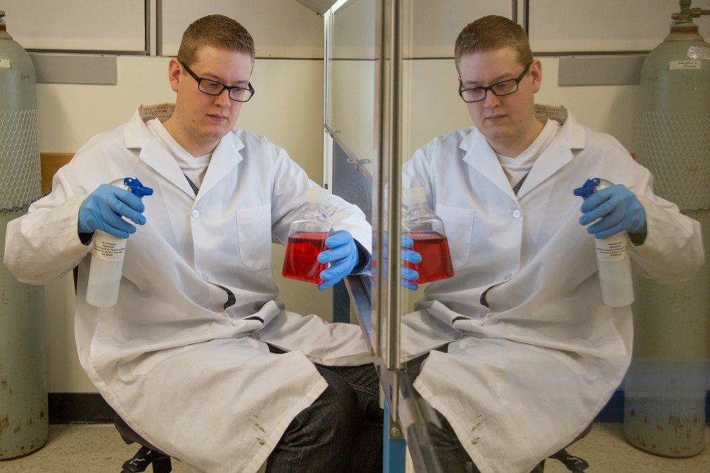 Kyle, getting twice as much work done in the tissue culture hood.